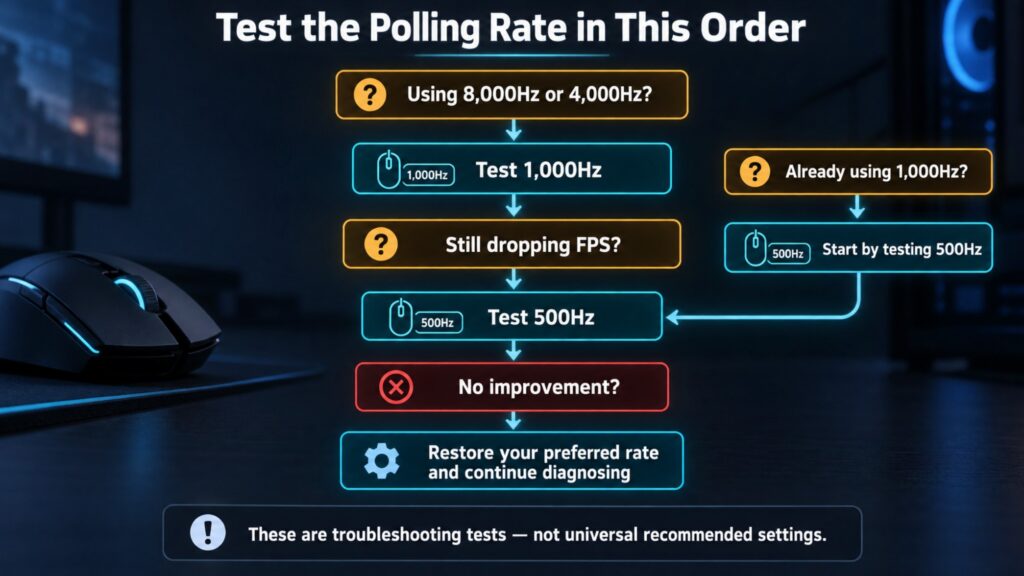 Polling-rate test sequence for mouse-related FPS drops
