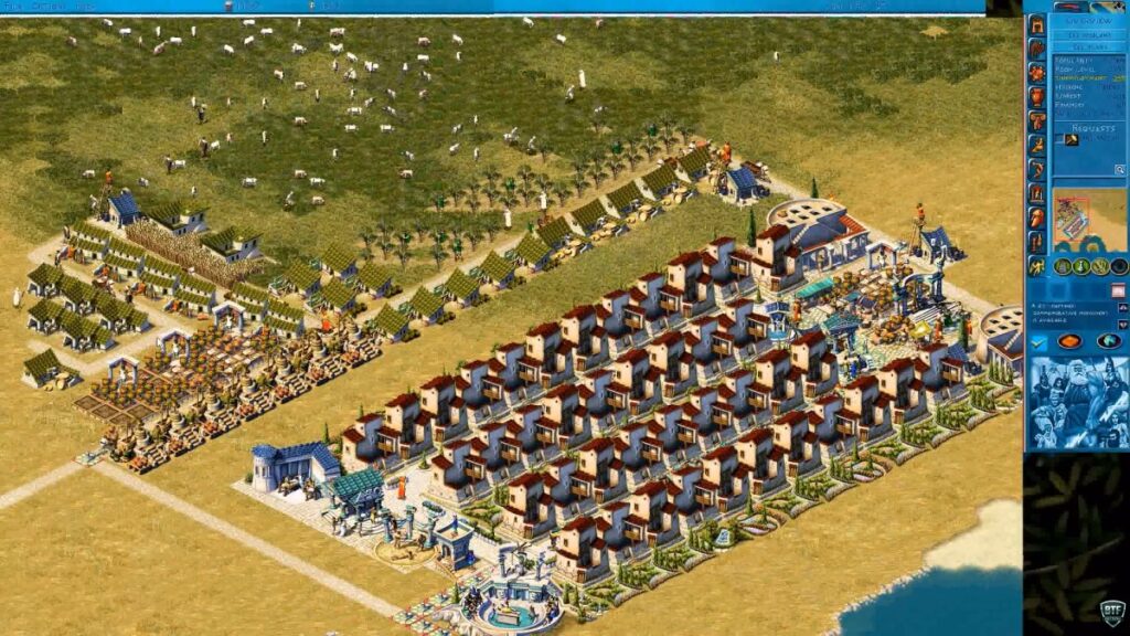 Zeus and Poseidon Greek city-building gameplay with temples and residential areas
