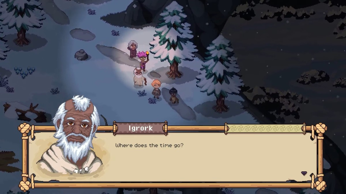 Roots of Pacha gameplay featuring its prehistoric pixel-art farming world.