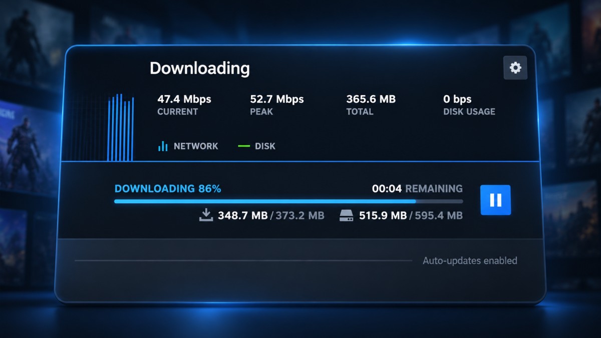 Steam download speed drops to zero while a game is downloading on a Windows gaming PC