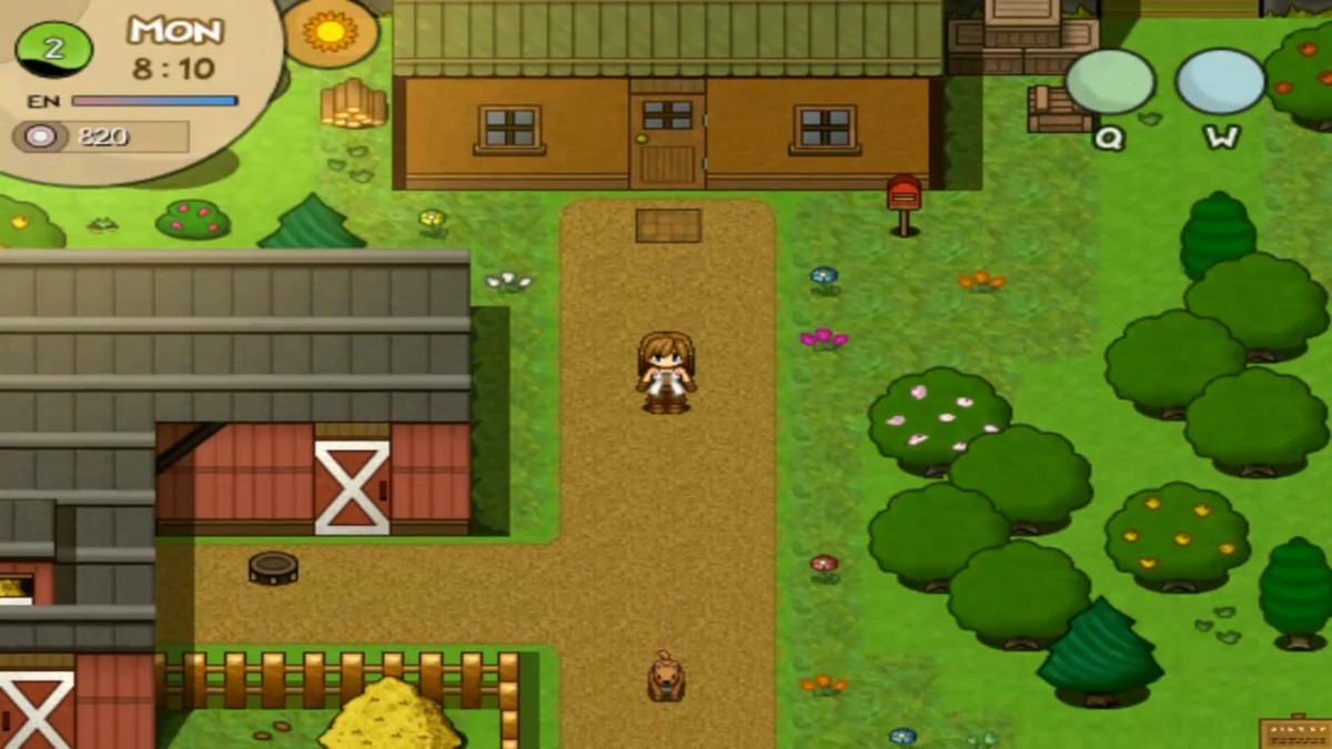 World’s Dawn gameplay showing the retro pixel-art life-simulation world of Sugar Blossom Village.